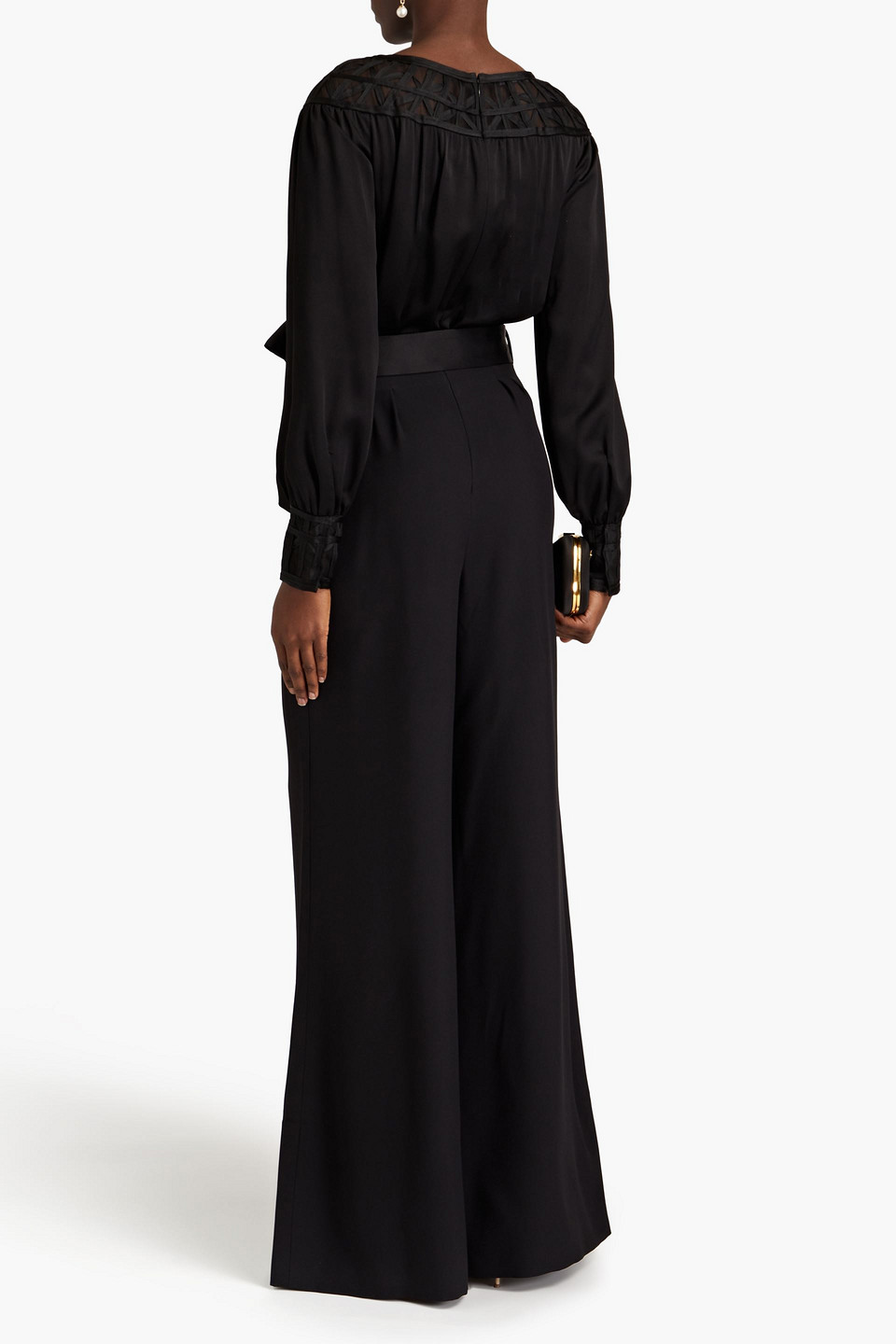 Shop Alberta Ferretti Organza-trimmed Satin-crepe Wide-leg Jumpsuit In Black