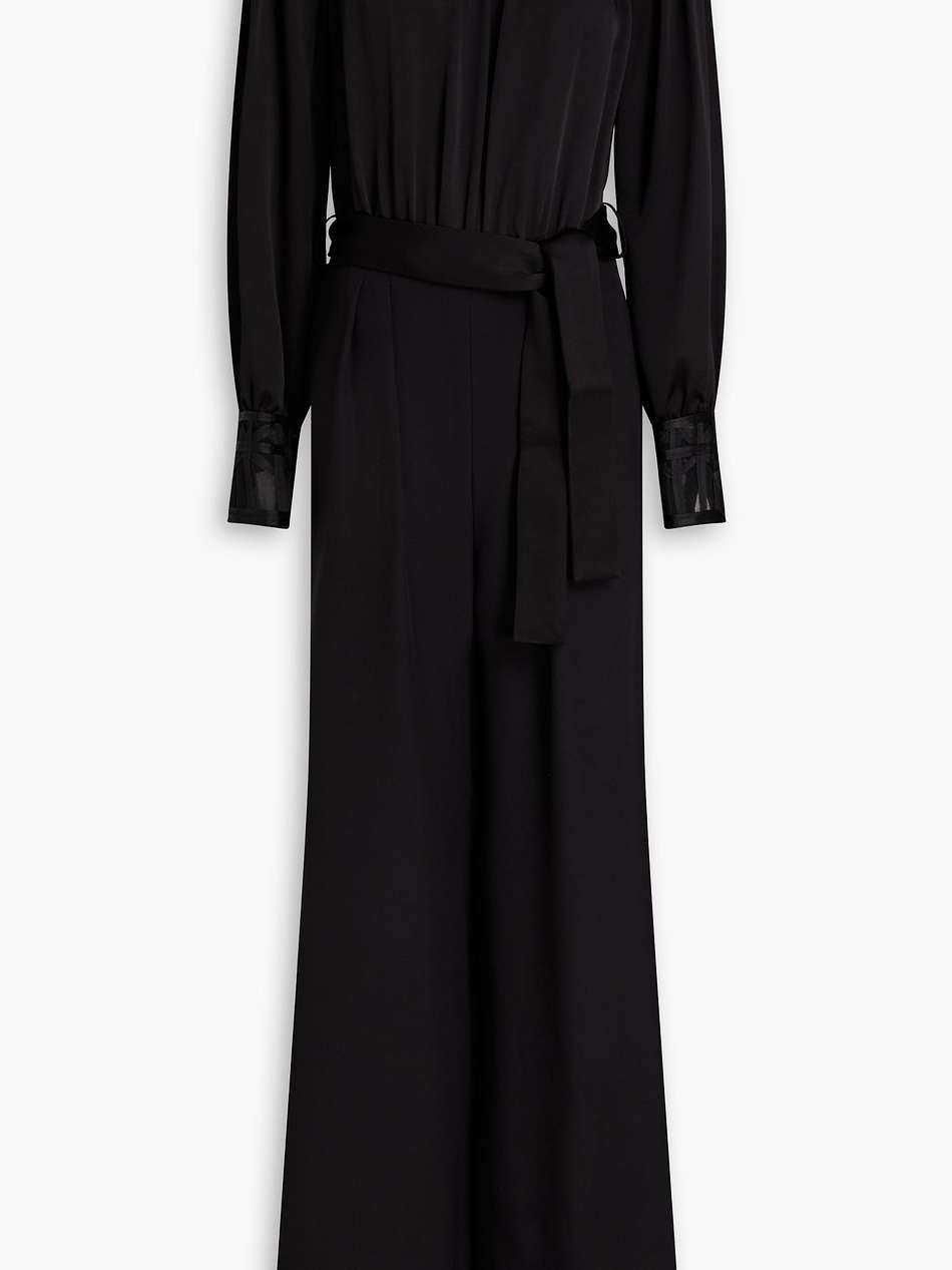 organza-trimmed satin-crepe wide-leg jumpsuit