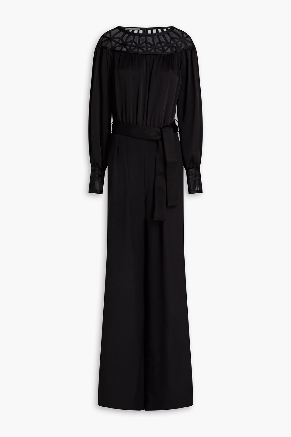 Organza-trimmed satin-crepe wide-leg jumpsuit