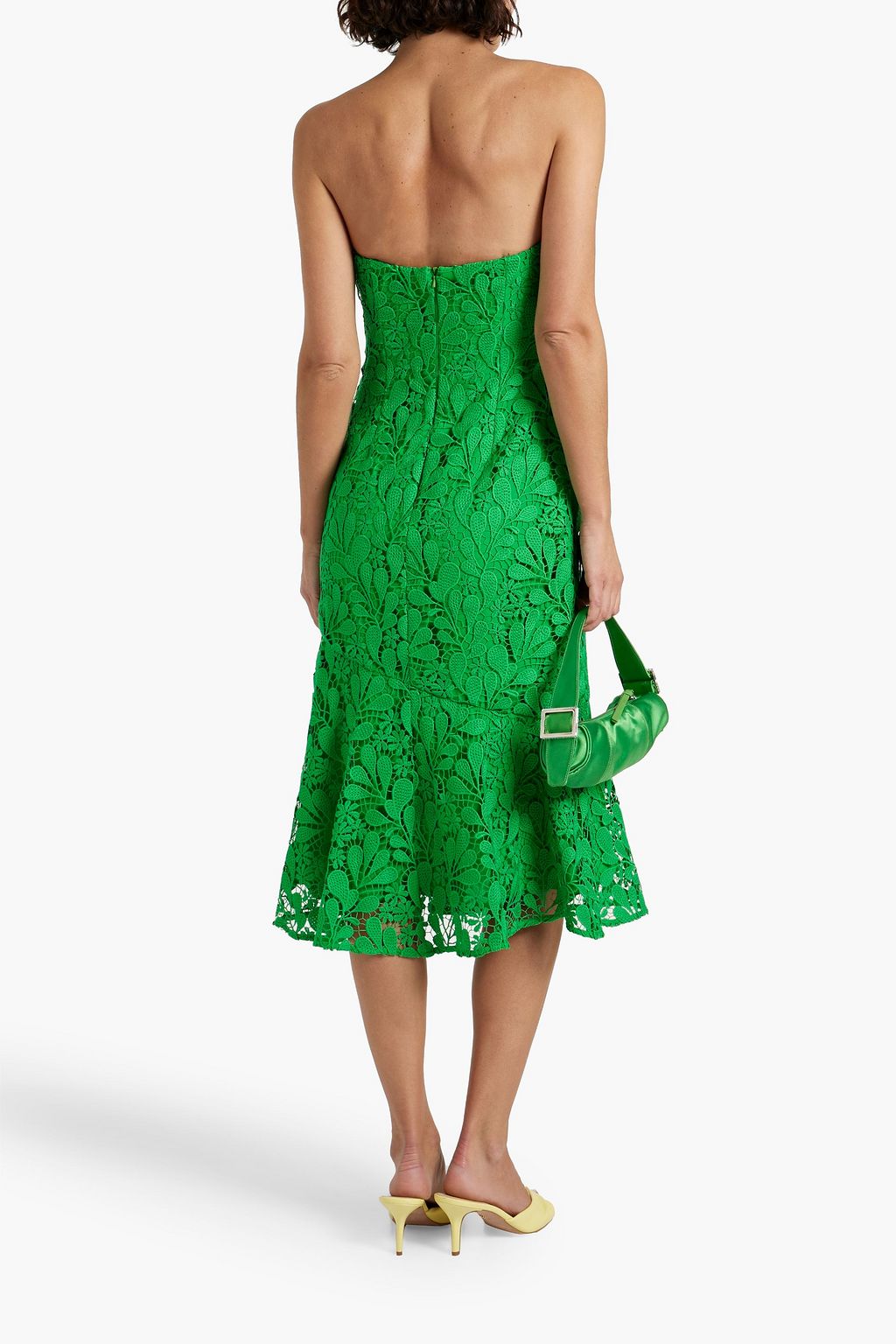 AMUR Strapless guipure lace midi dress