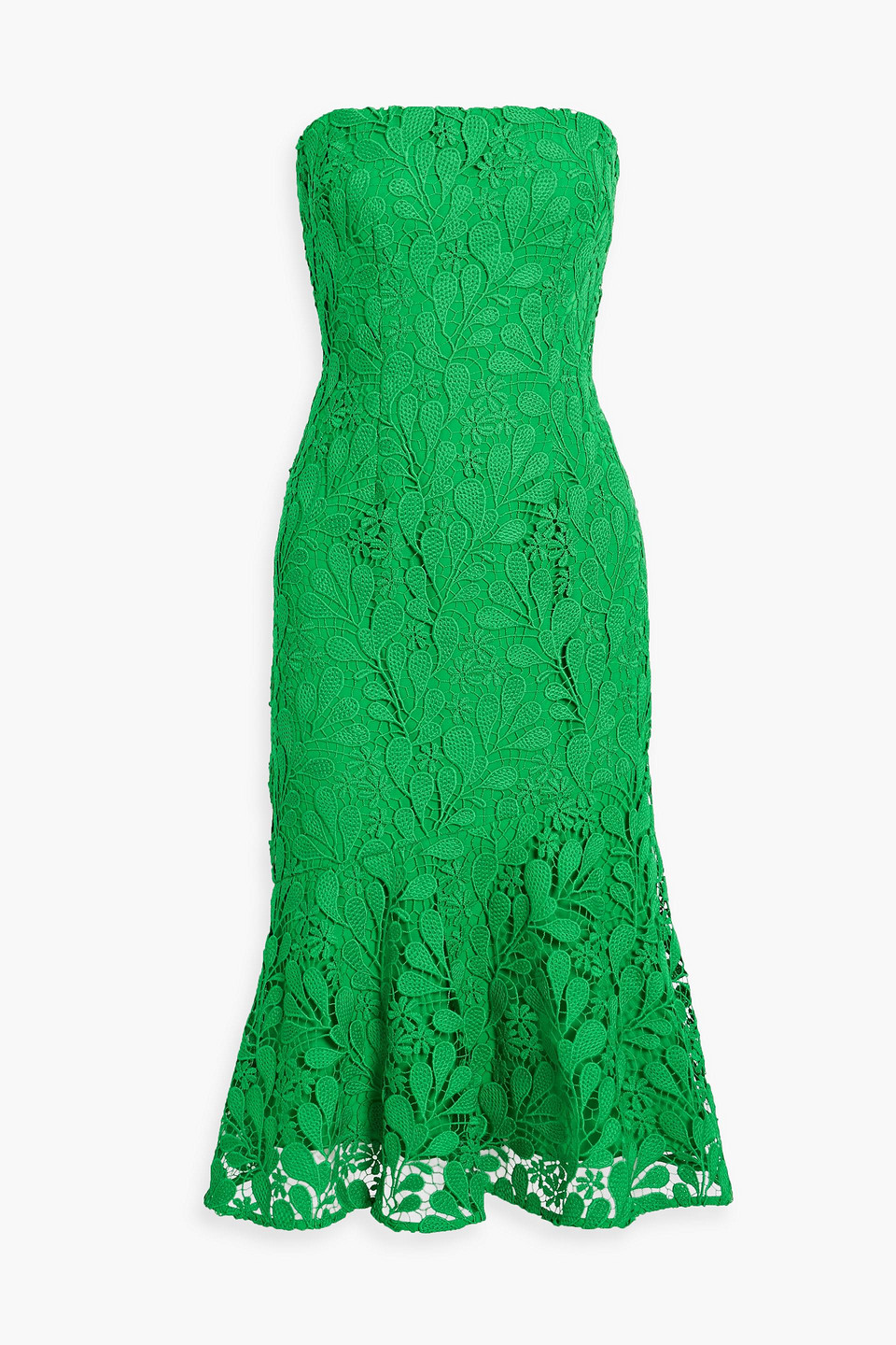 Strapless guipure lace midi dress