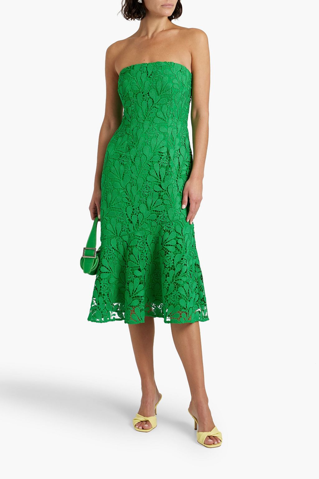 AMUR Strapless guipure lace midi dress