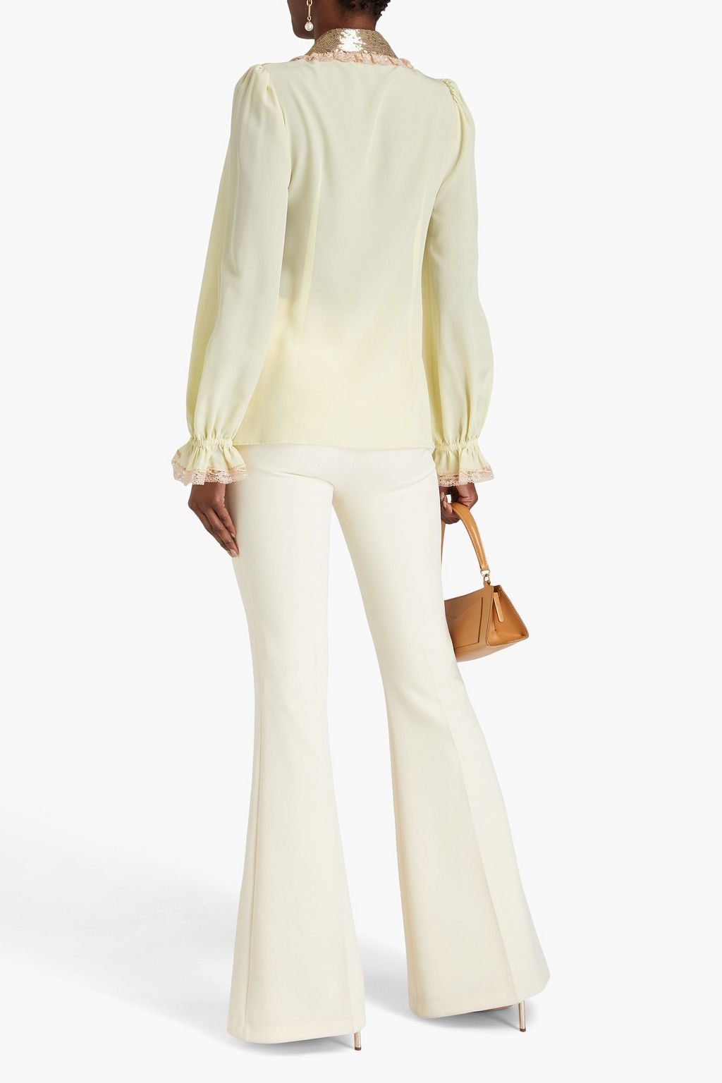 DOLCE&GABBANA Lace-trimmed silk-blend crepe de chine blouse