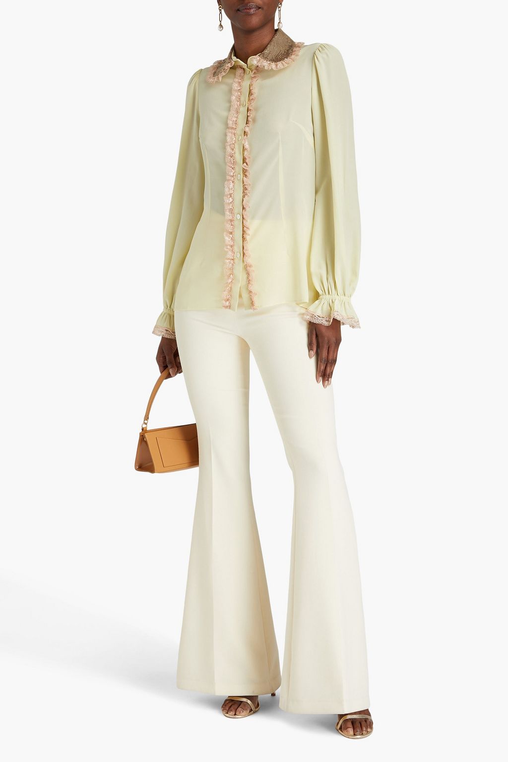 DOLCE&GABBANA Lace-trimmed silk-blend crepe de chine blouse