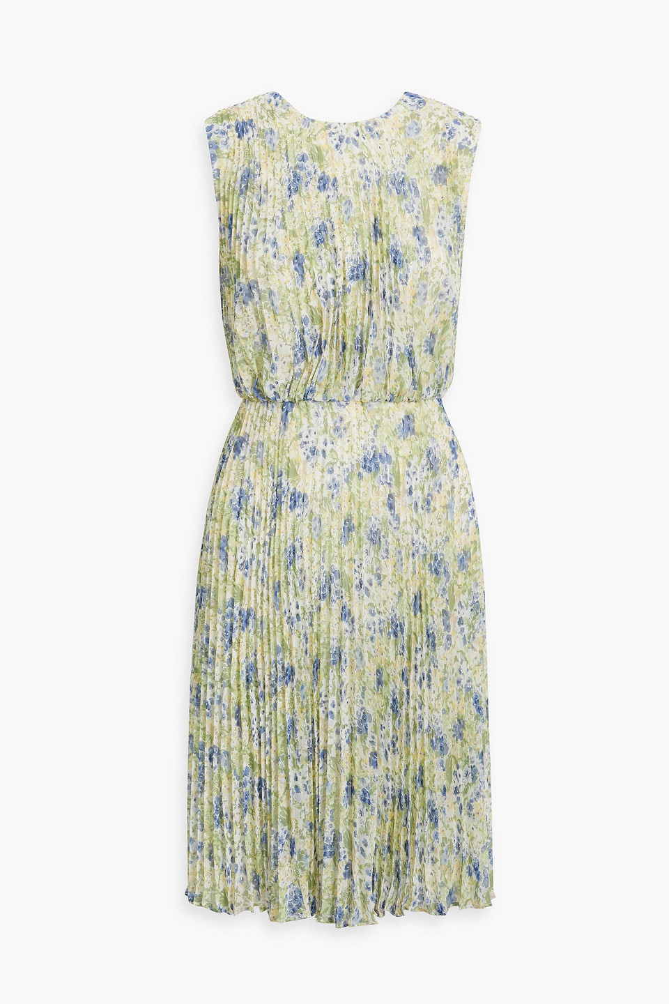 Floral-print plissé-chiffon dress