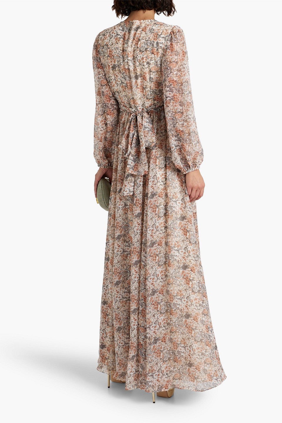  Mikael Aghal - Gerafftes Maxikleid Aus Chiffon Mit Print - Braun - Us 2 
