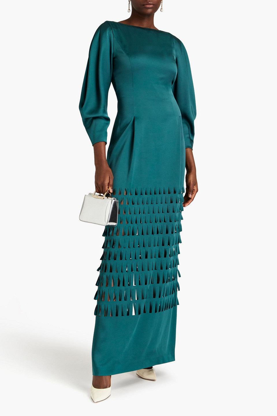 Shop Alberta Ferretti Laser-cut Satin-crepe Gown In Emerald