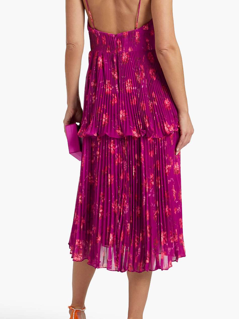 pleated tiered crepe de chine midi dress