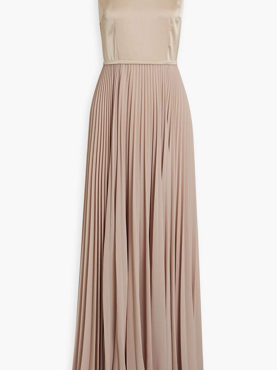 satin crepe-paneled pleated chiffon maxi dress