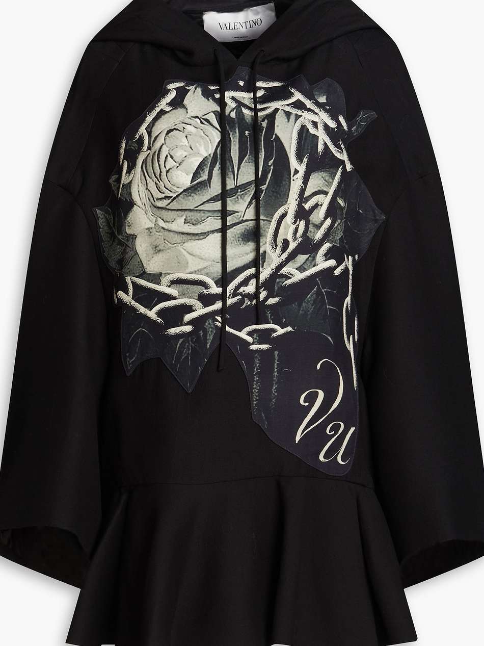 printed wool and silk-blend crepe hooded mini dress