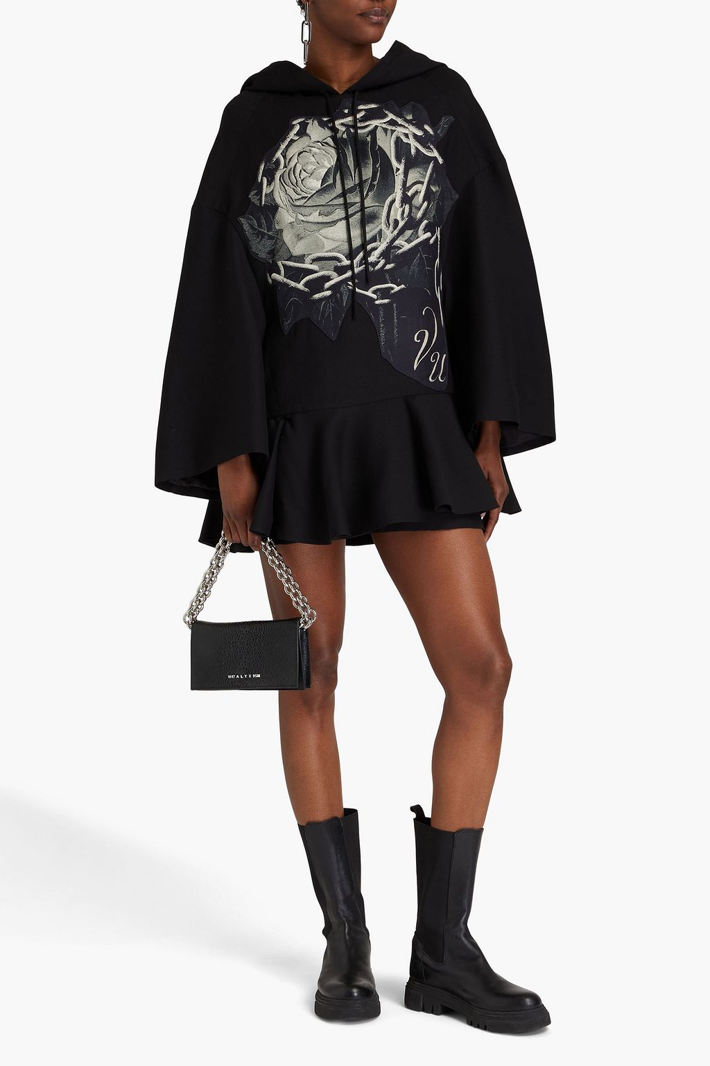 VALENTINO GARAVANI Printed wool and silk-blend crepe hooded mini dress