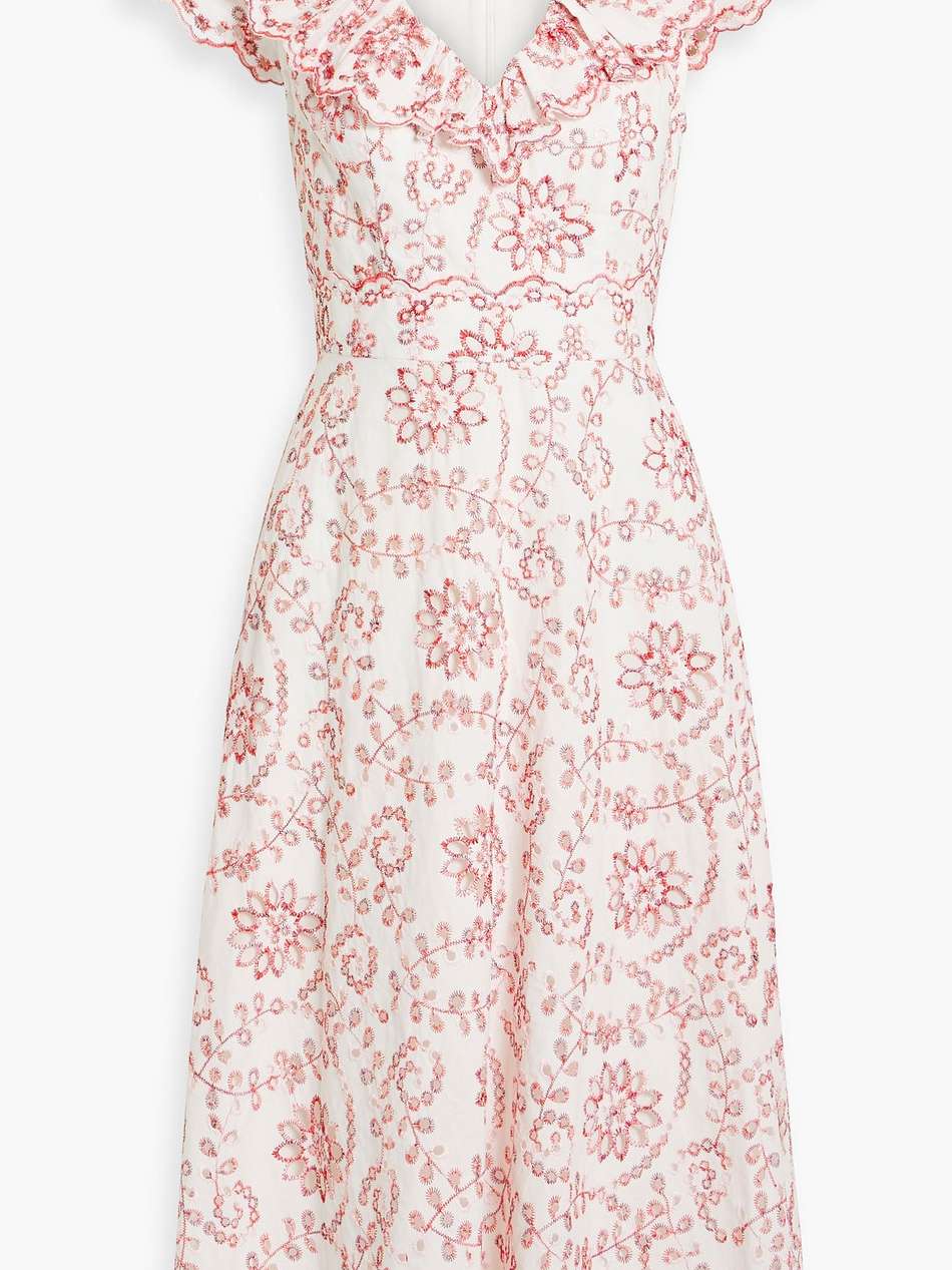 ruffled broderie anglaise midi dress