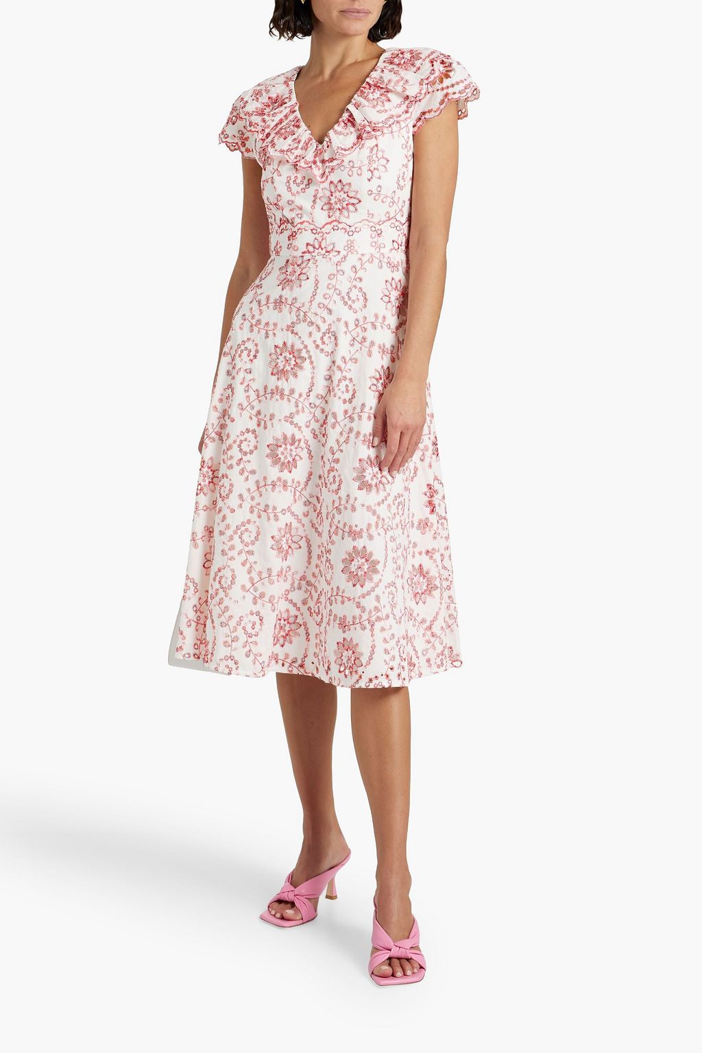MIKAEL AGHAL Midikleid mit Lochstickerei und Rüschen