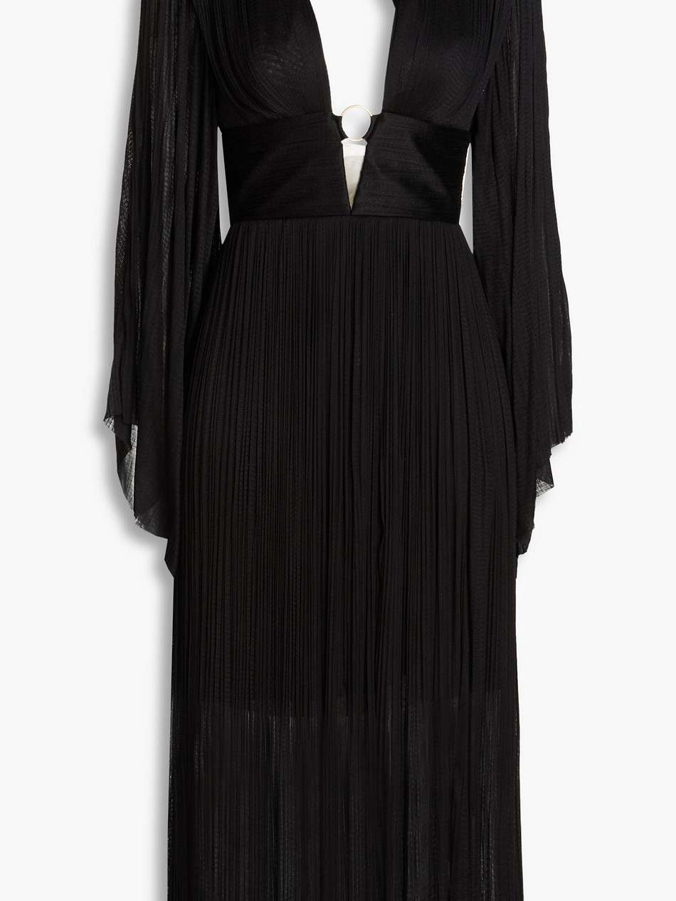 thais cutout plissé silk-tulle midi dress