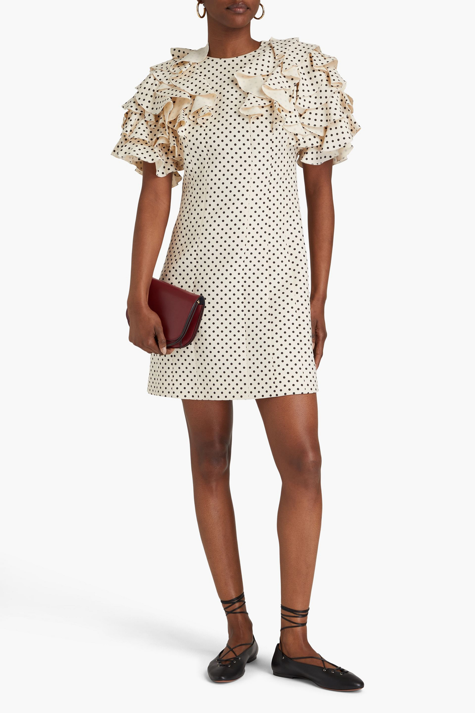 Valentino Garavani Ruffled polka-dot wool and silk-blend crepe mini dress