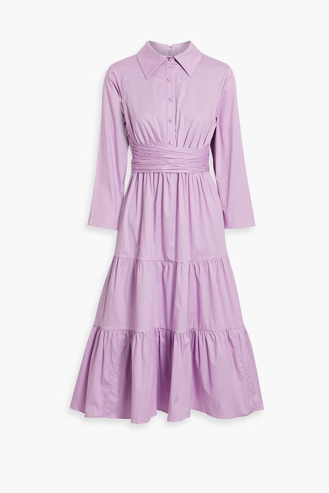 Tiered cotton-blend poplin midi shirt dress