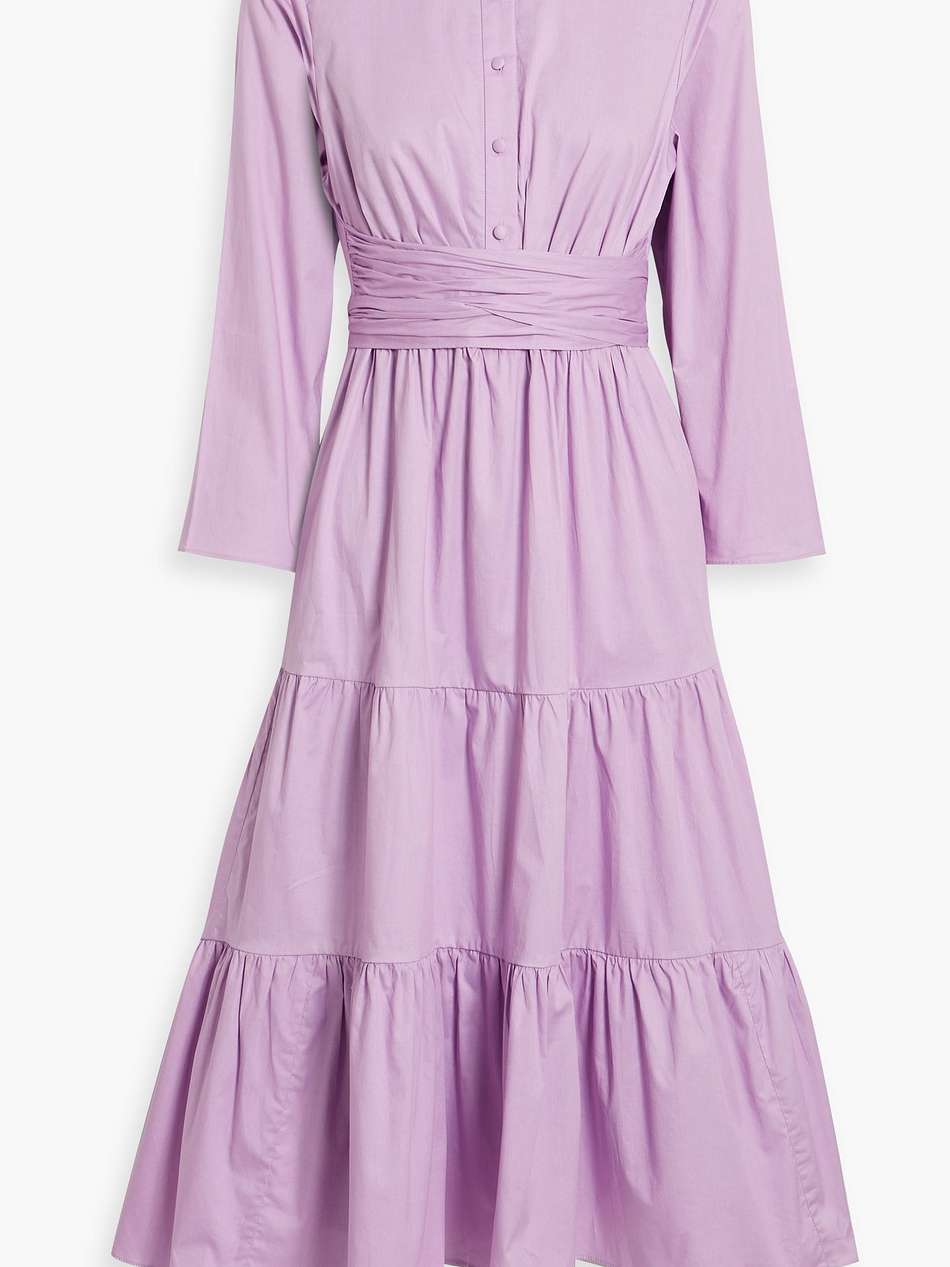 tiered cotton-blend poplin midi shirt dress