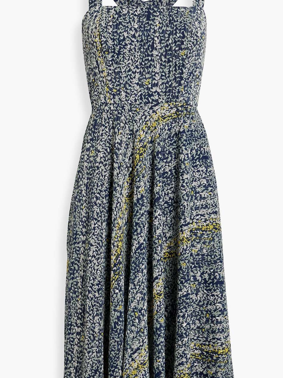 printed metallic fil coupé chiffon midi dress