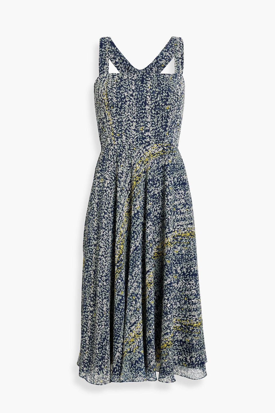 Mikael Aghal Printed Metallic Chiffon Dress In Navy