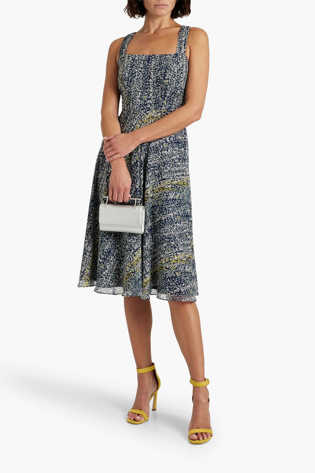 MIKAEL AGHAL Midikleid aus Chiffon mit Metallic-Fil-Coupé und Print