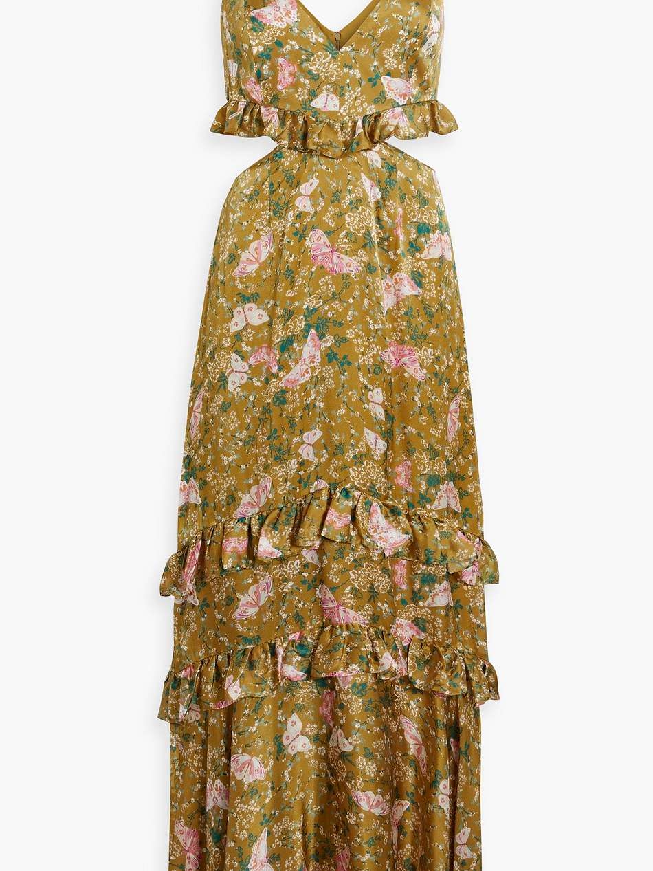 cutout tiered silk-satin maxi dress