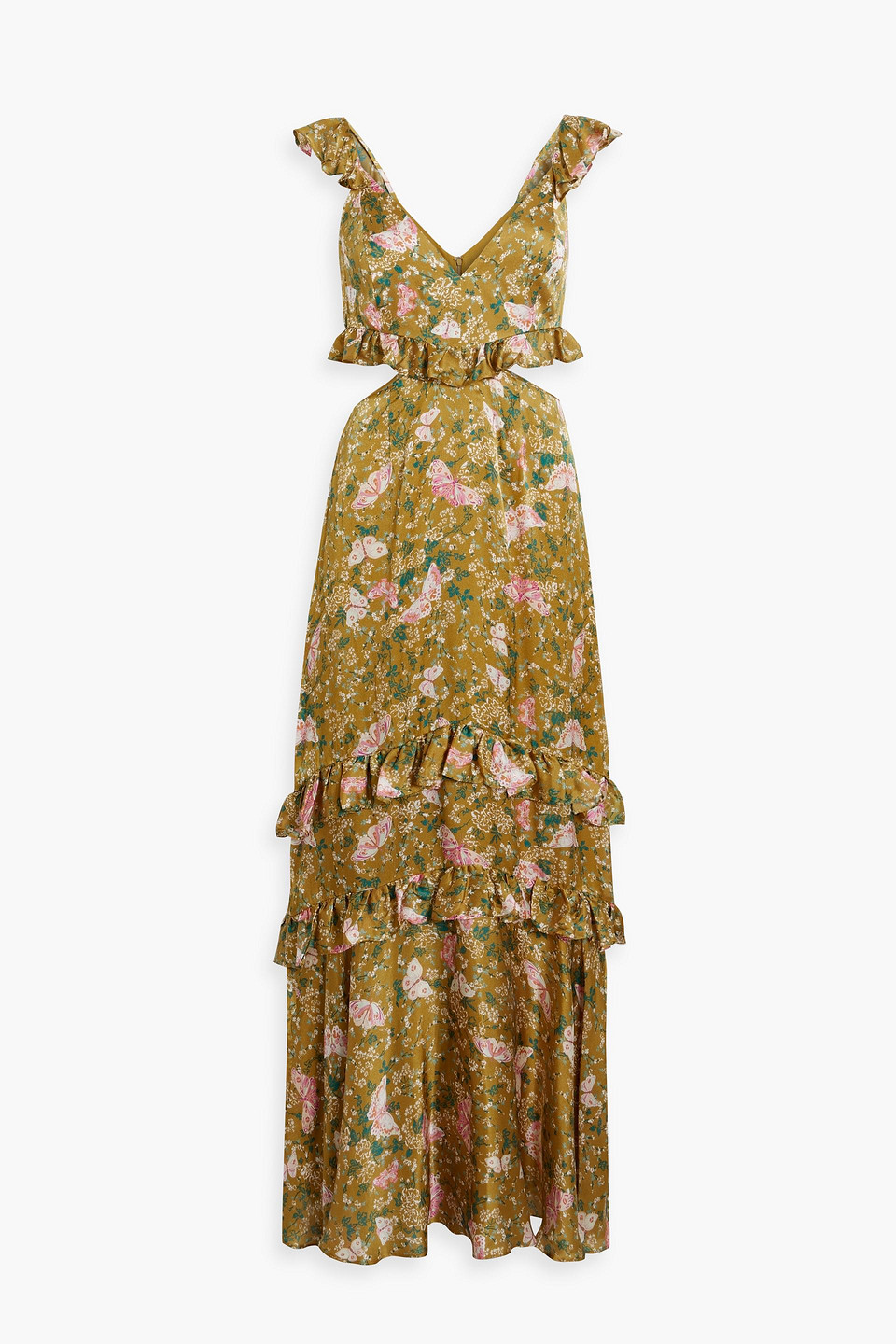 AMUR Cutout tiered silk-satin maxi dress