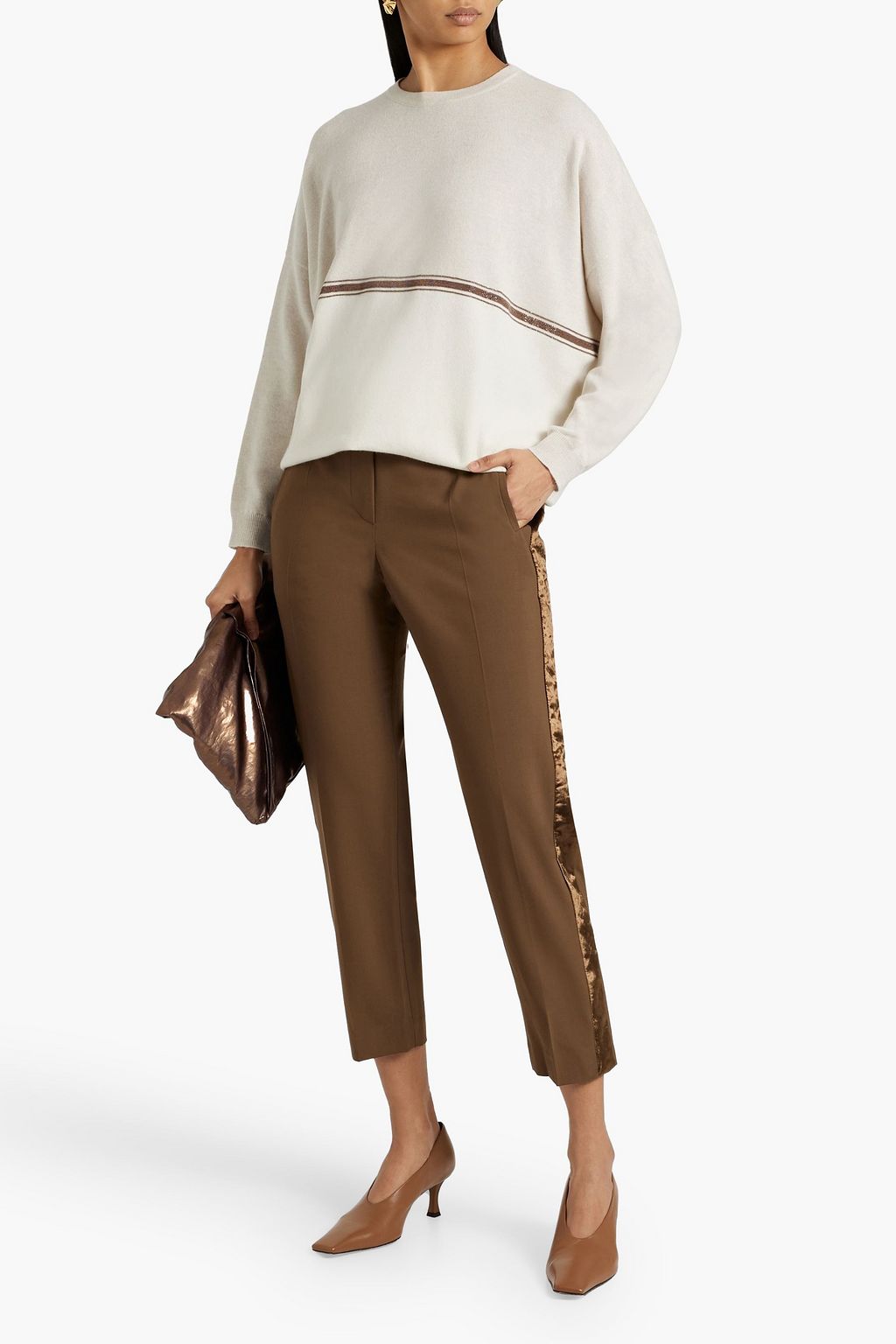 BRUNELLO CUCINELLI Bead-embellished two-tone cashmere sweater