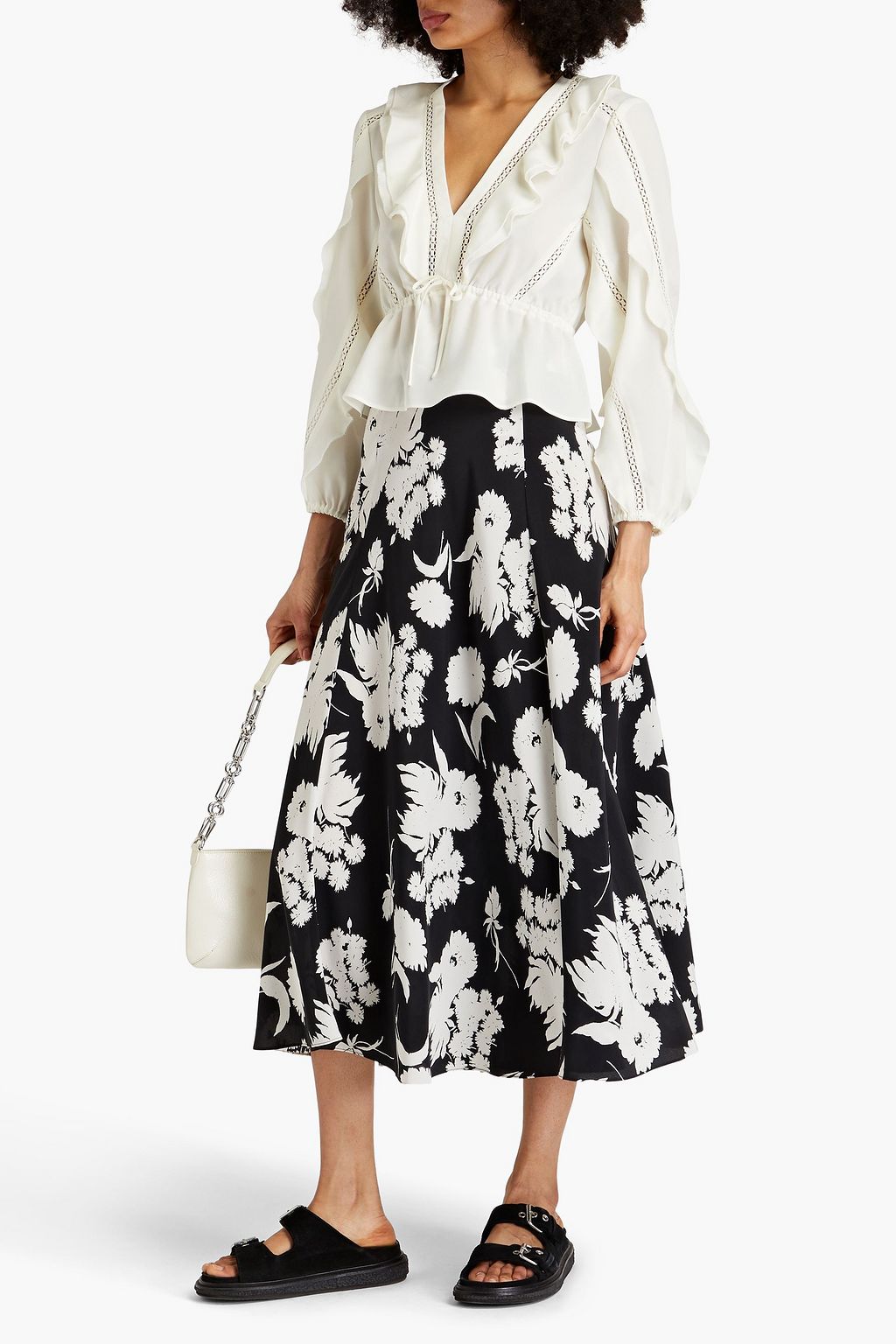 DEREK LAM 10 CROSBY Ruffled embroidered crepe blouse