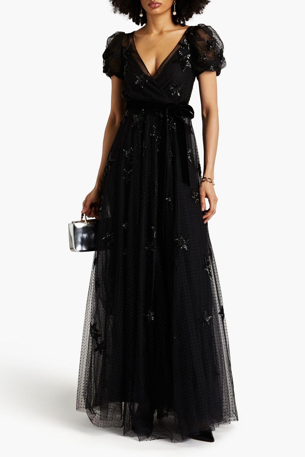 VALENTINO GARAVANI Sequin-embellished point d'esprit gown