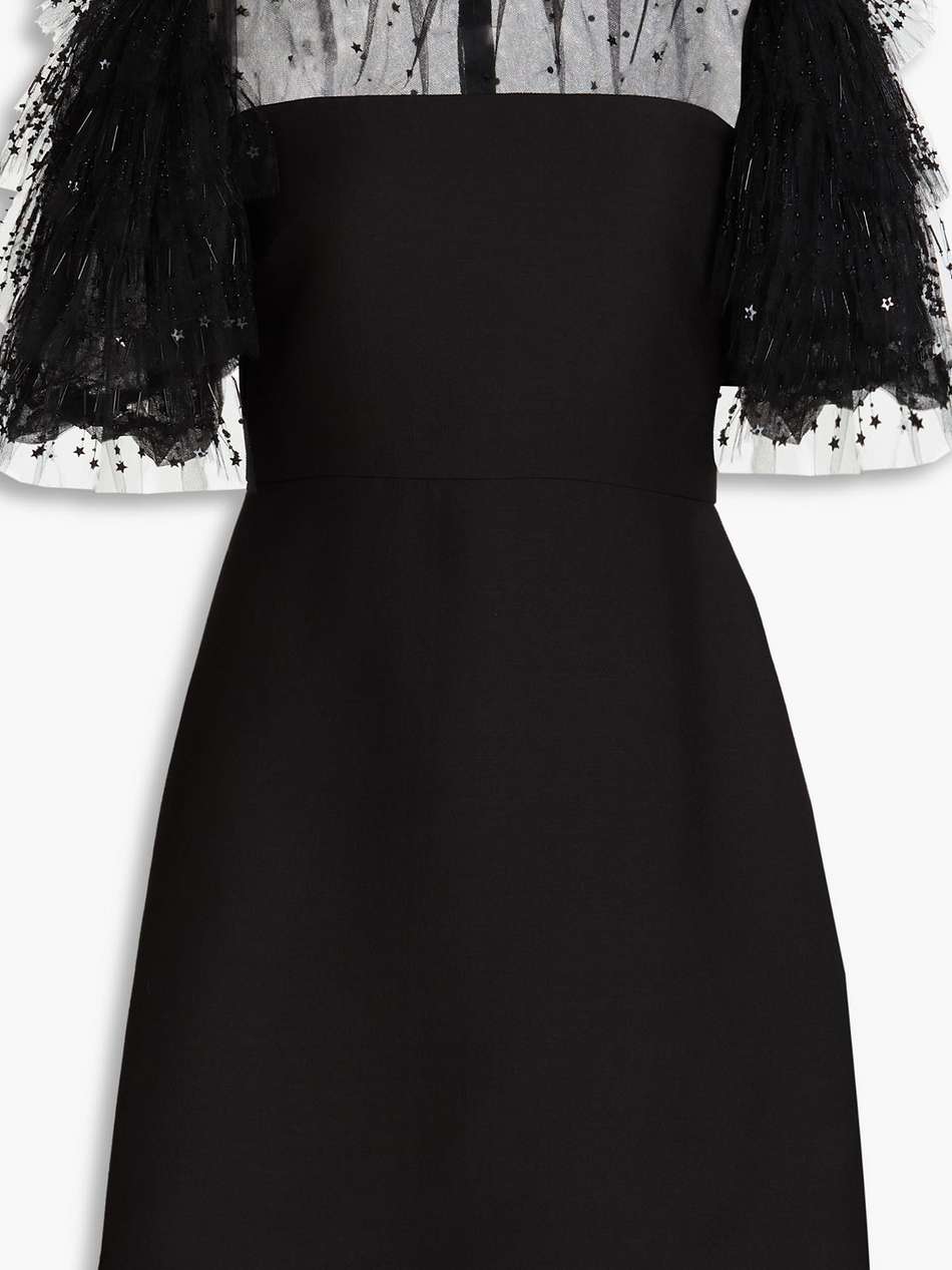 embellished tulle-paneled crepe mini dress