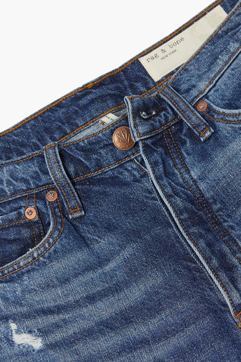 RAG & BONE جينز بأرجل مستقيمة وبخصر عالٍ بلون باهت وبتأثير معتق