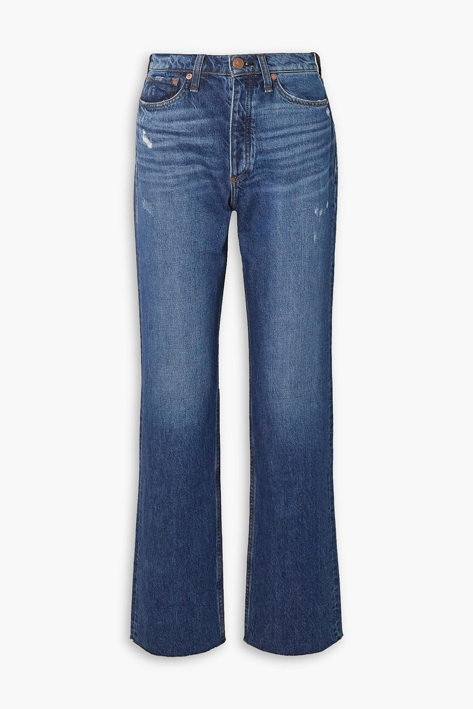 Rag & Bone Alex Distressed High-rise Straight-leg Jeans In Dark Denim