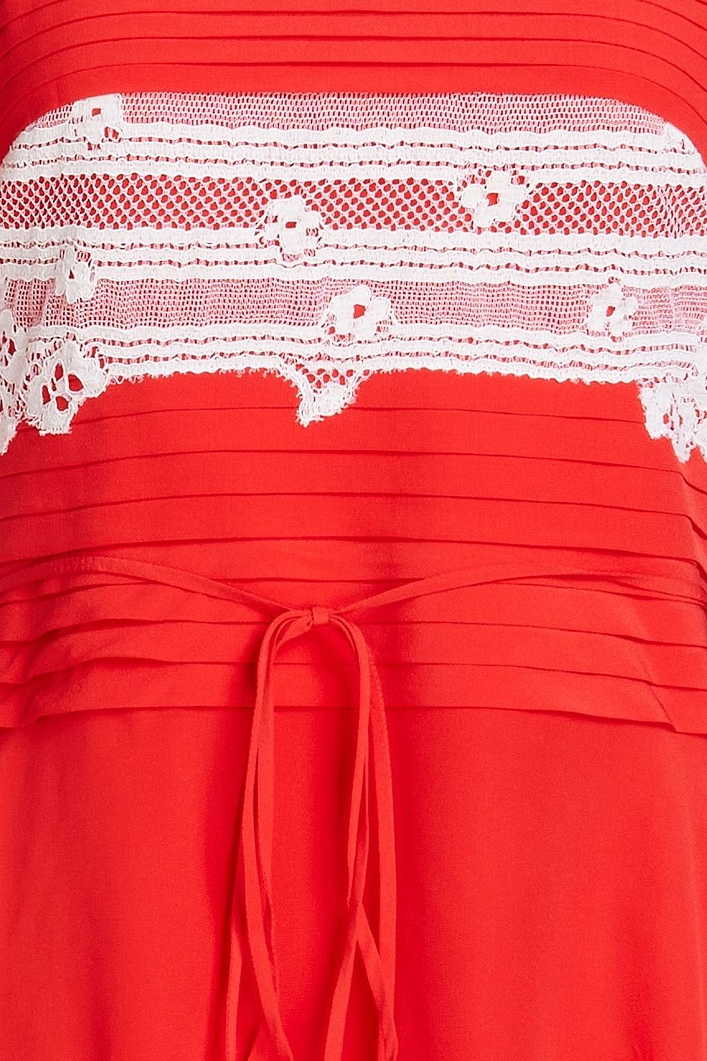 VALENTINO GARAVANI Pintucked Leavers lace-paneled silk-crepe mini dress