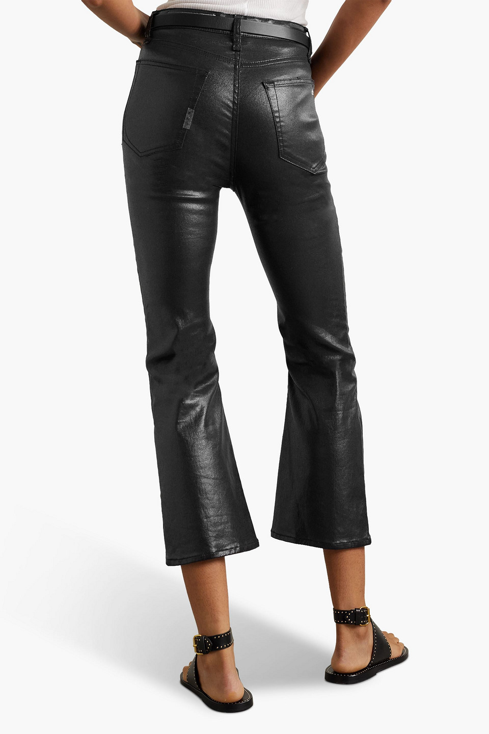 Rag & Bone Casey Coated Cropped High-rise Flared Jeans In Black