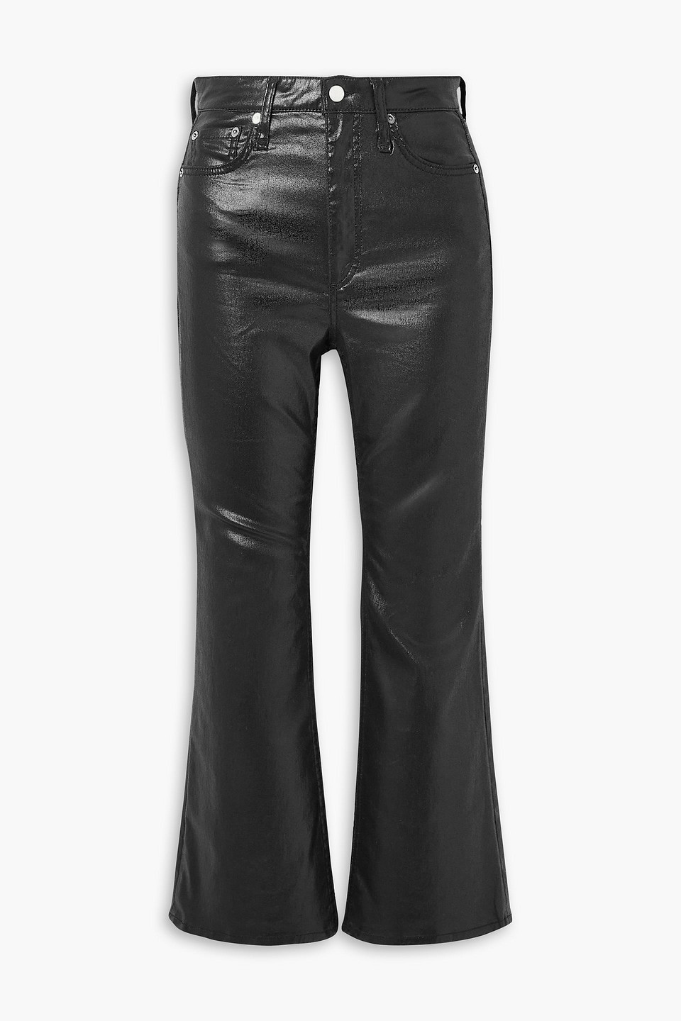 Rag & Bone Casey Coated Cropped High-rise Flared Jeans In Black