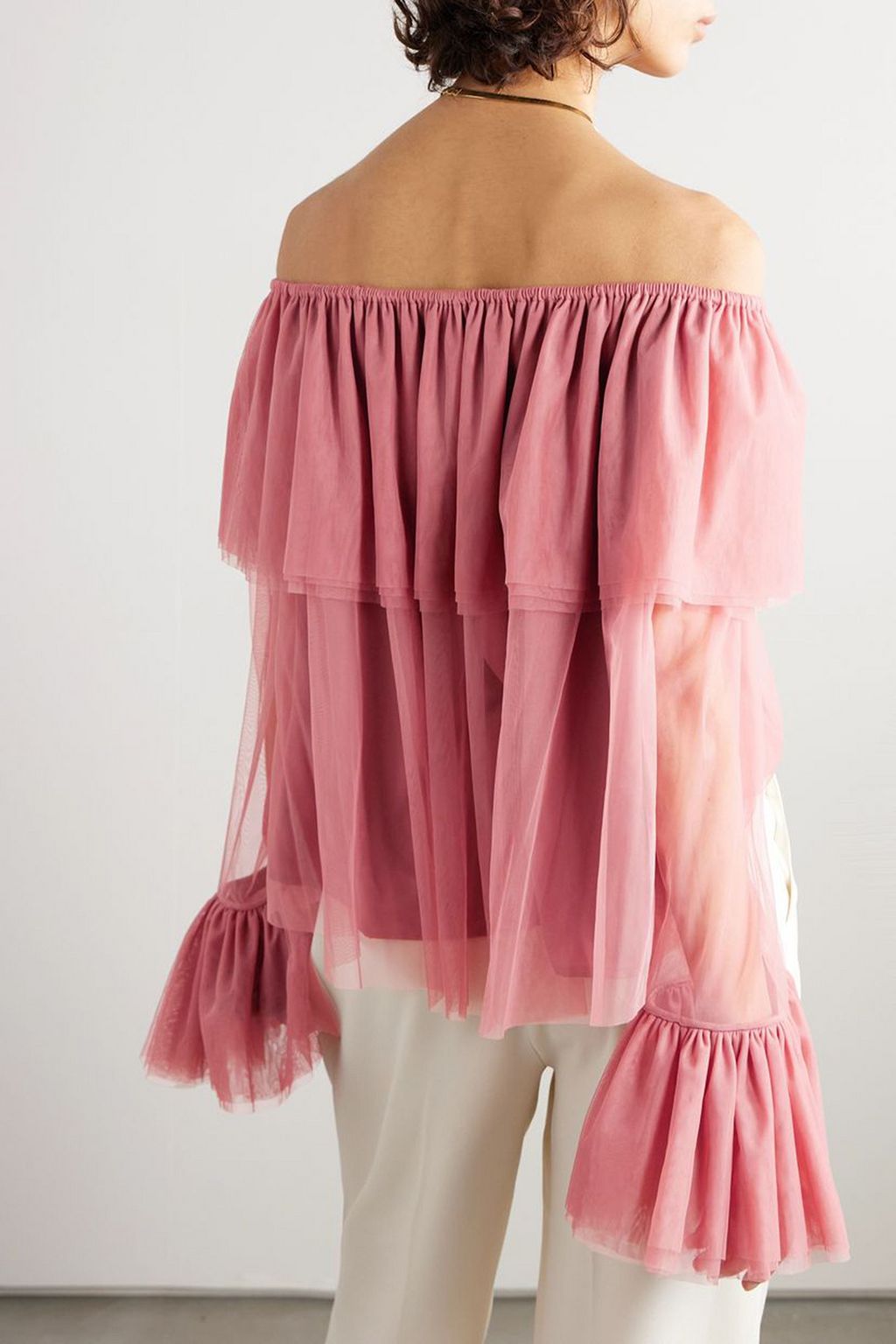 CAROLINE CONSTAS Thelma off-the-shoulder ruffled tulle top