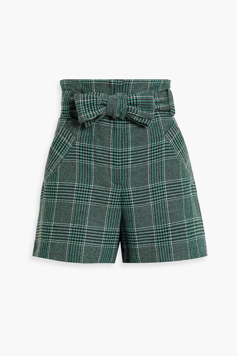 Shop Maje Checked Woven Shorts In Emerald