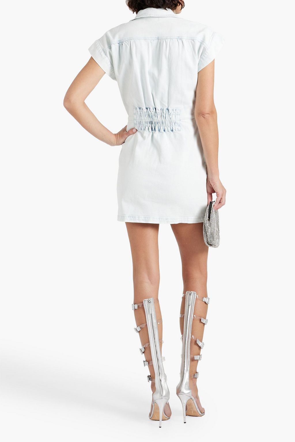 RETROFÊTE Pleated acid-wash denim mini dress