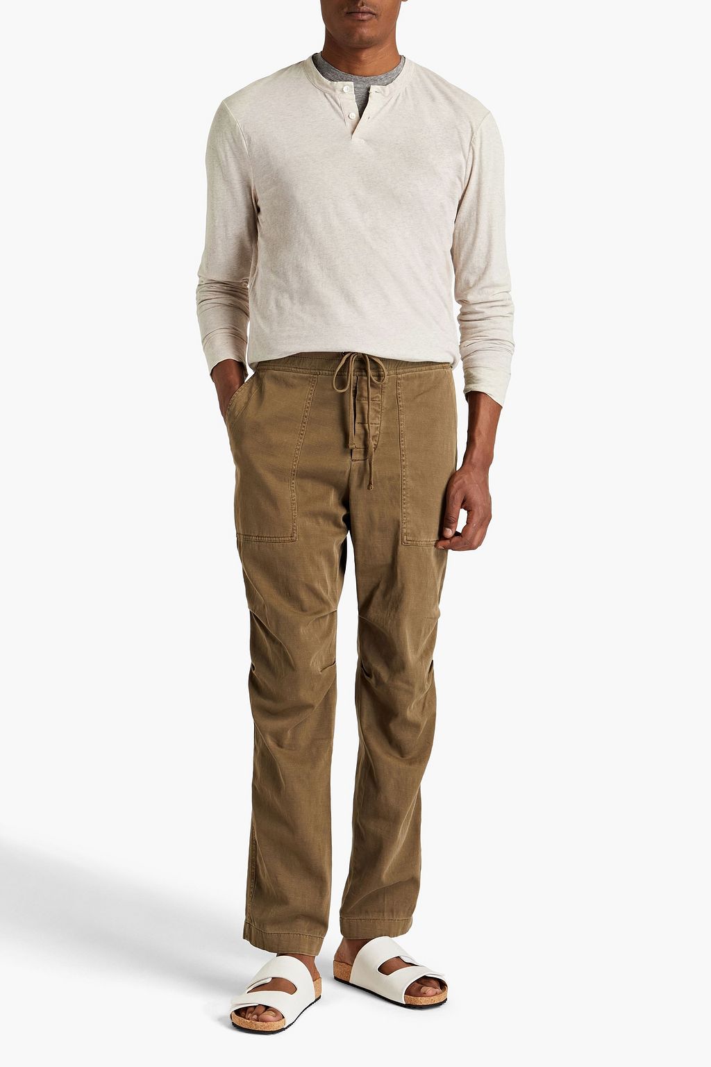 JAMES PERSE Mélange cottonjersey Henley Tshirt THE