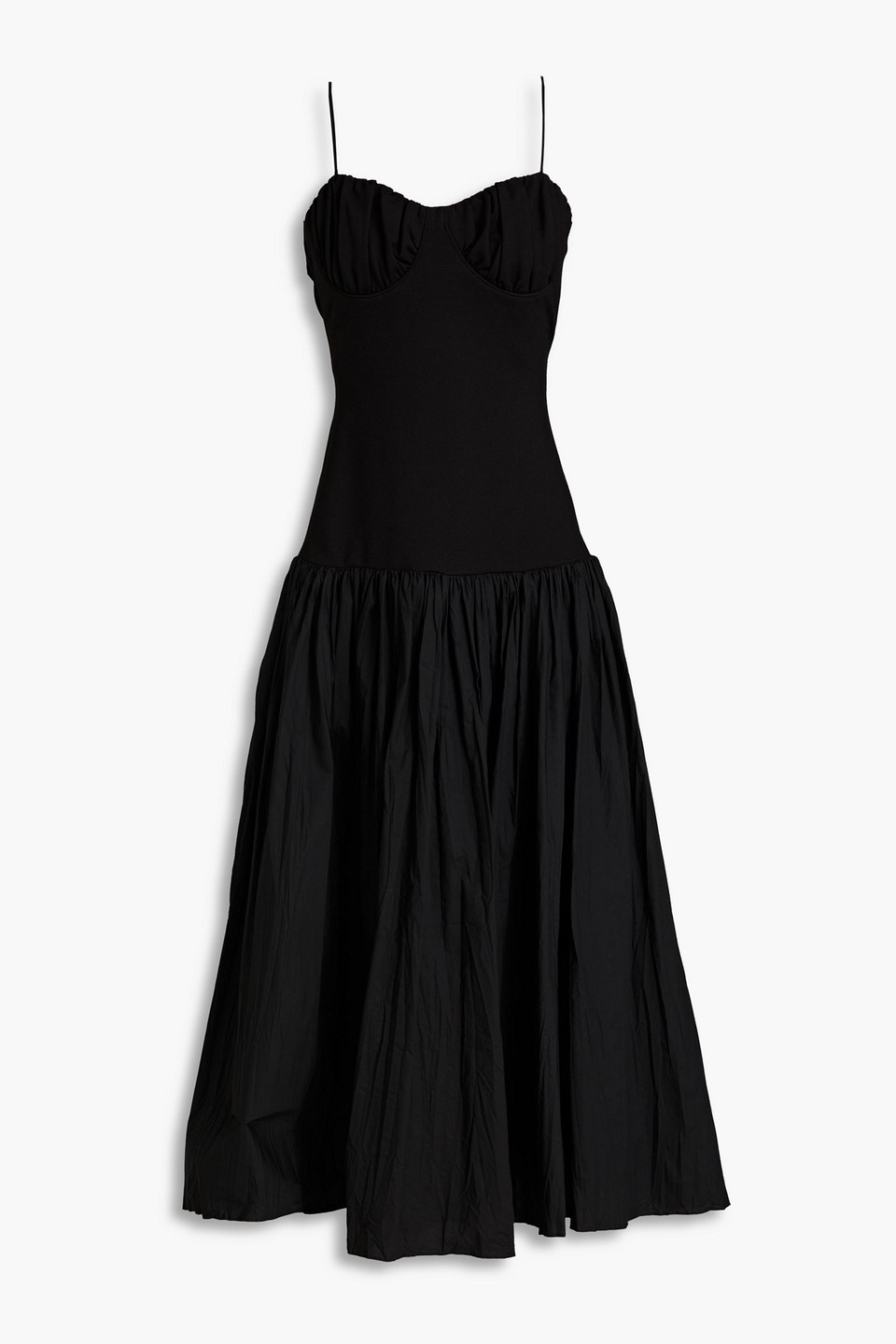 Nicholas Salem Gathered Cotton-jersey And Poplin Midi Dress In Black