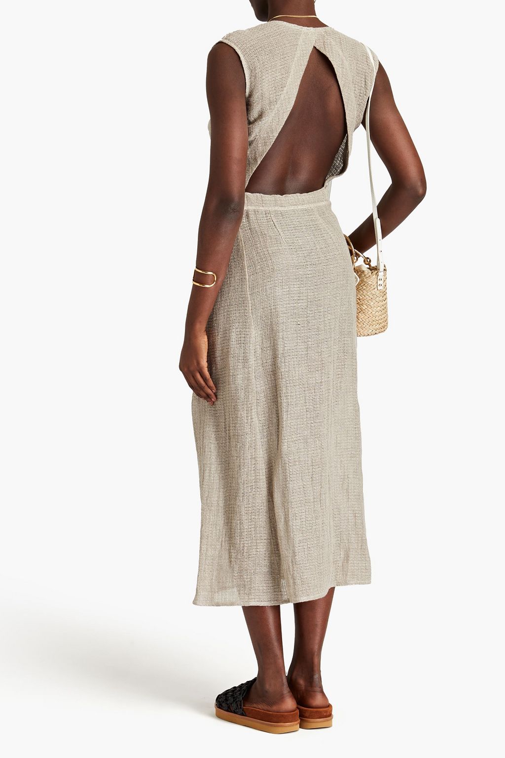 LE KASHA Midikleid aus Leinengaze mit Cut-outs