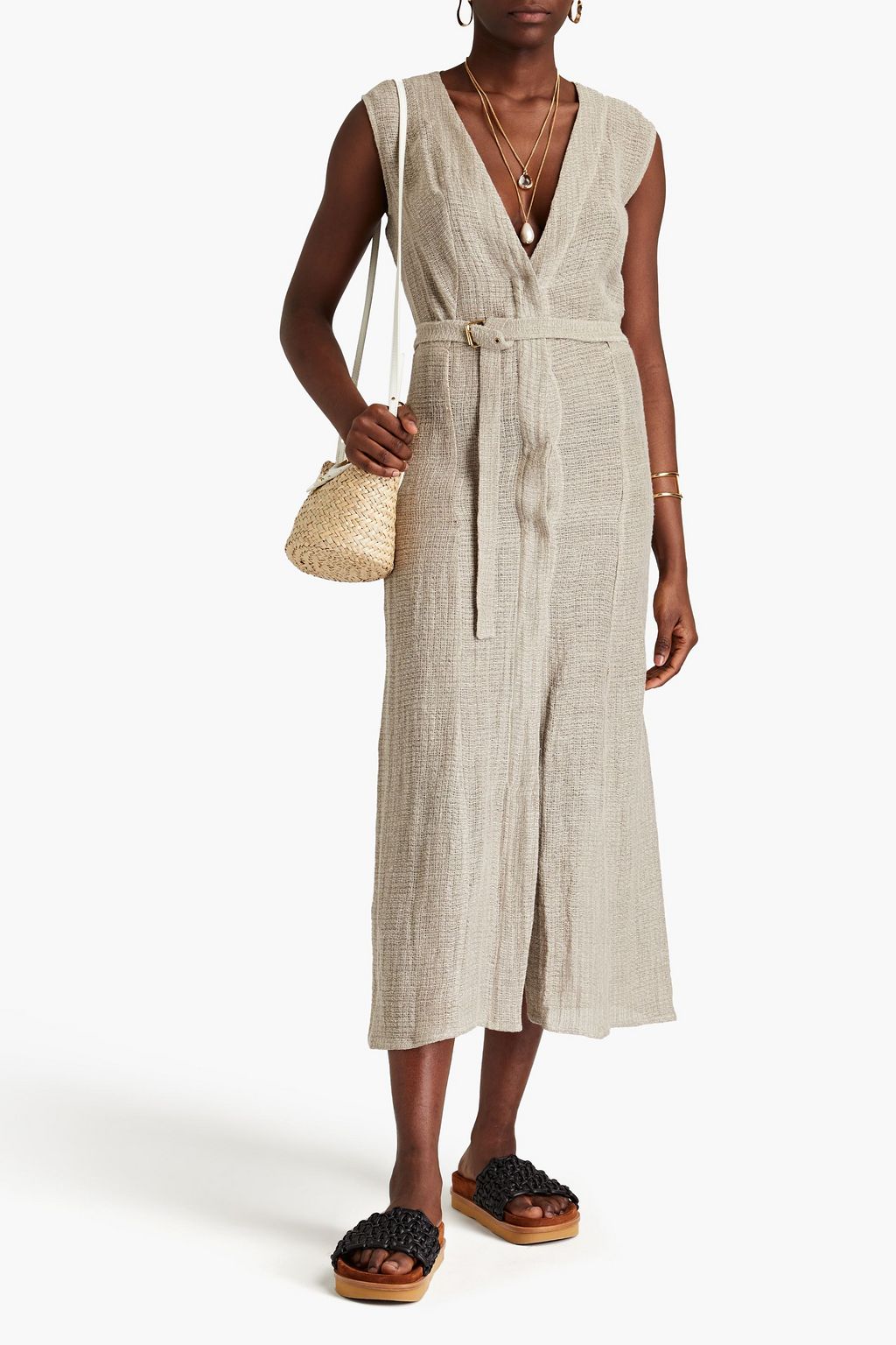 LE KASHA Midikleid aus Leinengaze mit Cut-outs