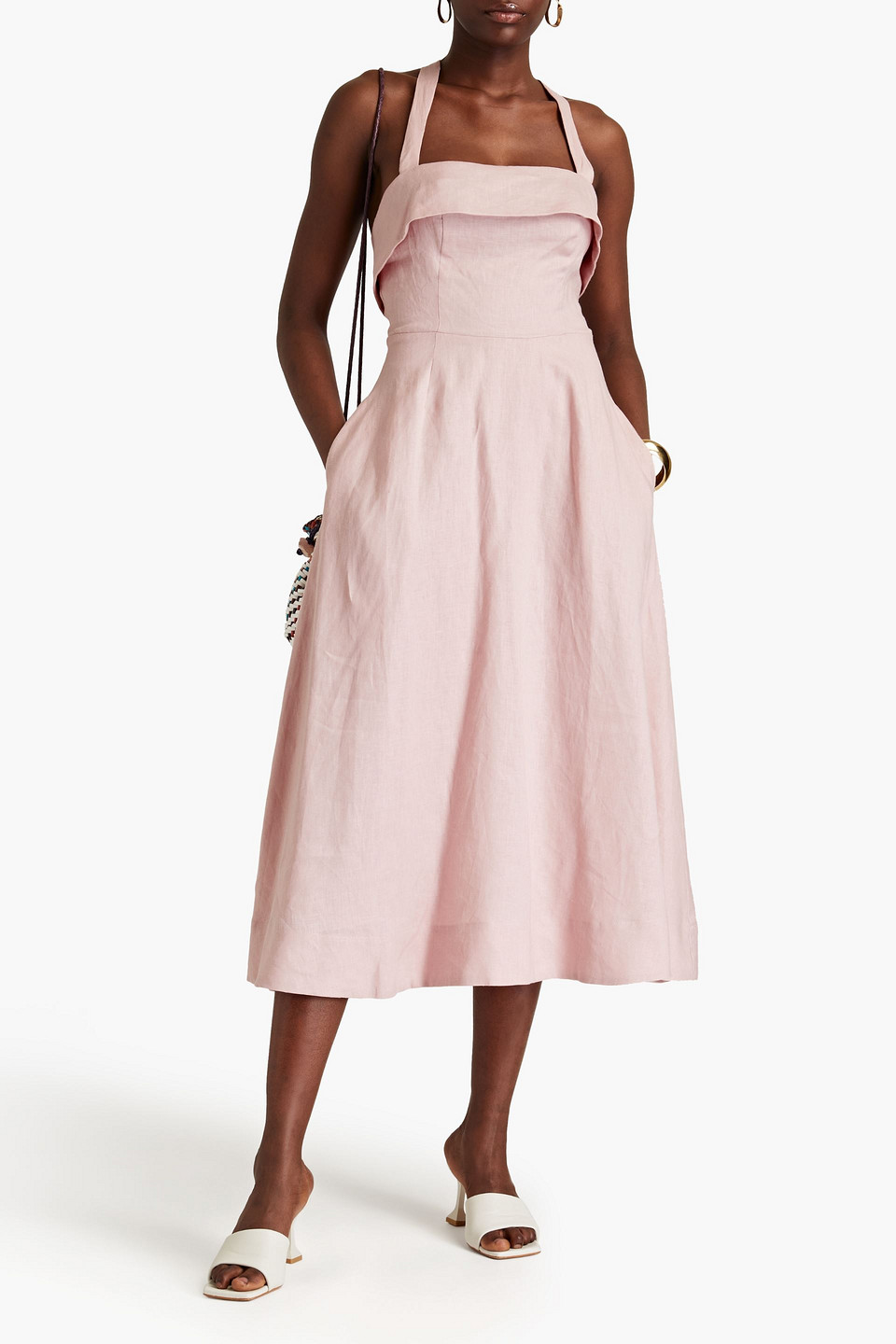 nicholas linen dress Nicholas the Label Women's Dina Ruched Linen Midi-Dress - Sky