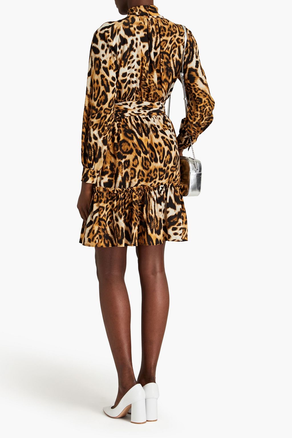 BOUTIQUE MOSCHINO Pussy-bow leopard-print silk crepe de chine mini dress