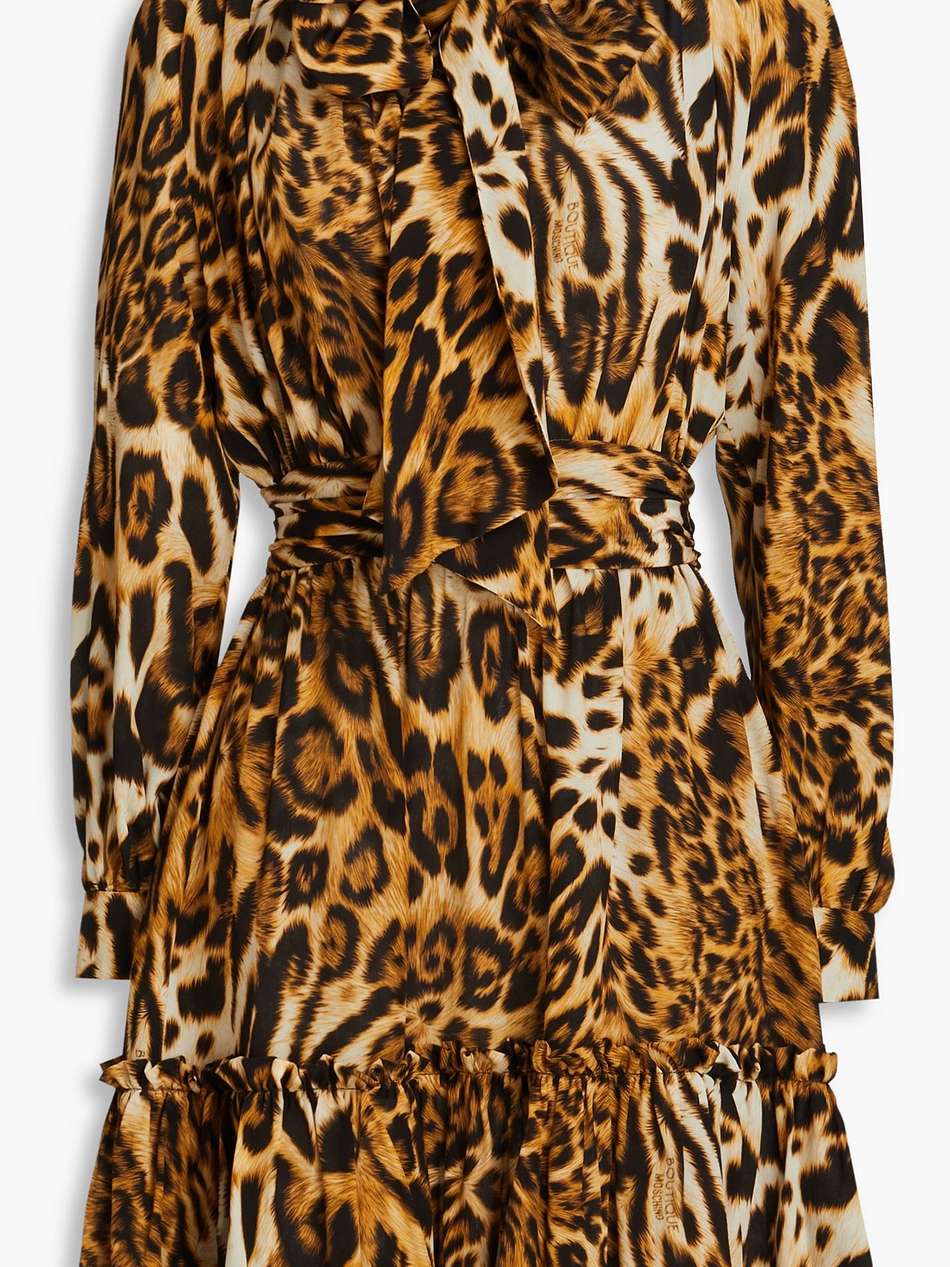 pussy-bow leopard-print silk crepe de chine mini dress
