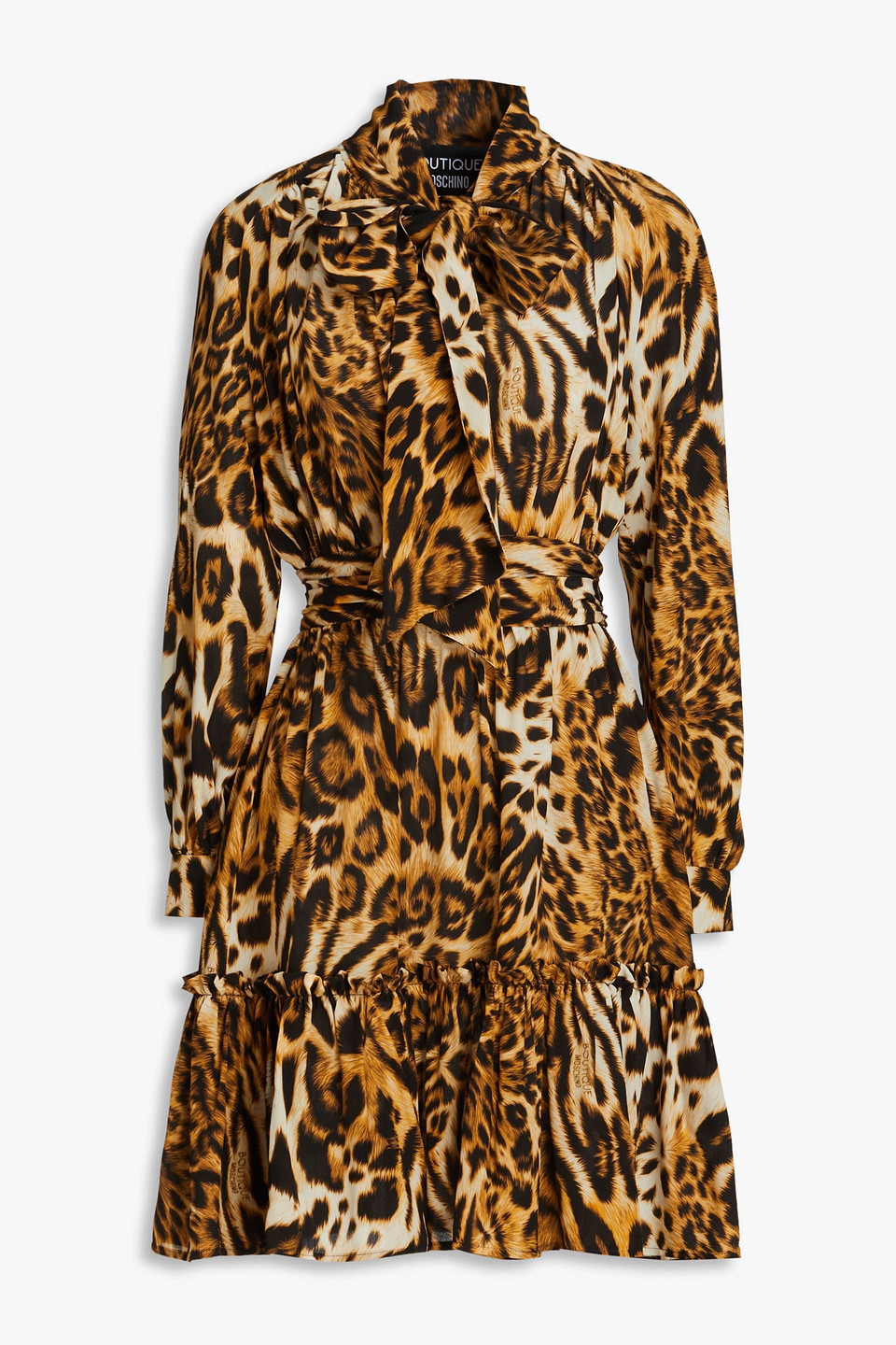 Pussy-bow leopard-print silk crepe de chine mini dress