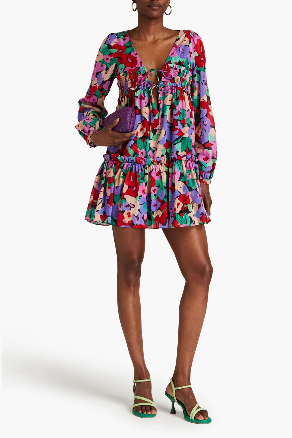 NICHOLAS Shirred cotton and silk-blend voile mini dress