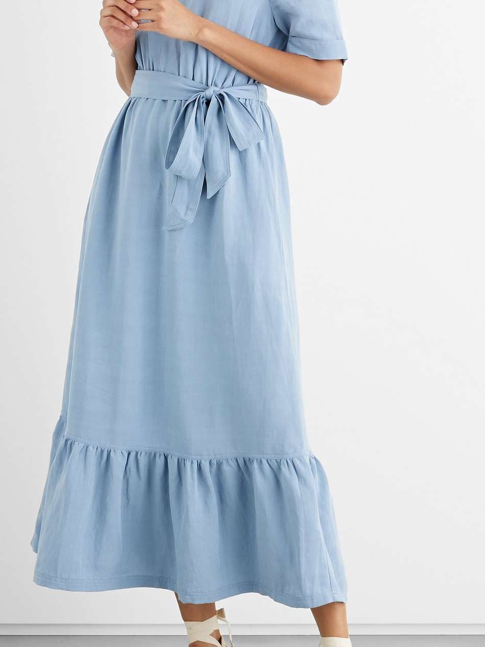 dylan belted woven midi dress