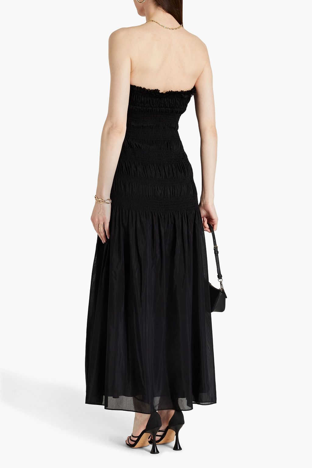 NICHOLAS Kalli strapless shirred cotton and silk-blend voile maxi dress ...