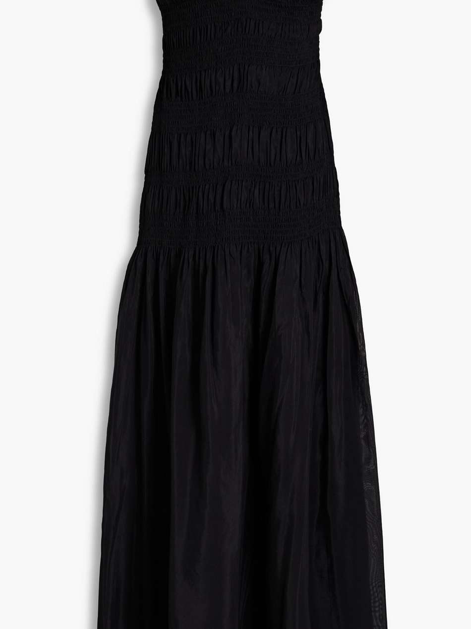 kalli strapless shirred cotton and silk-blend voile maxi dress